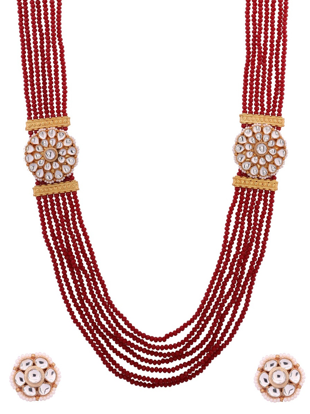 

Shoshaa Gold-Plated White & Red Kundan-Studded Beaded Handcrafted Jewellery Set