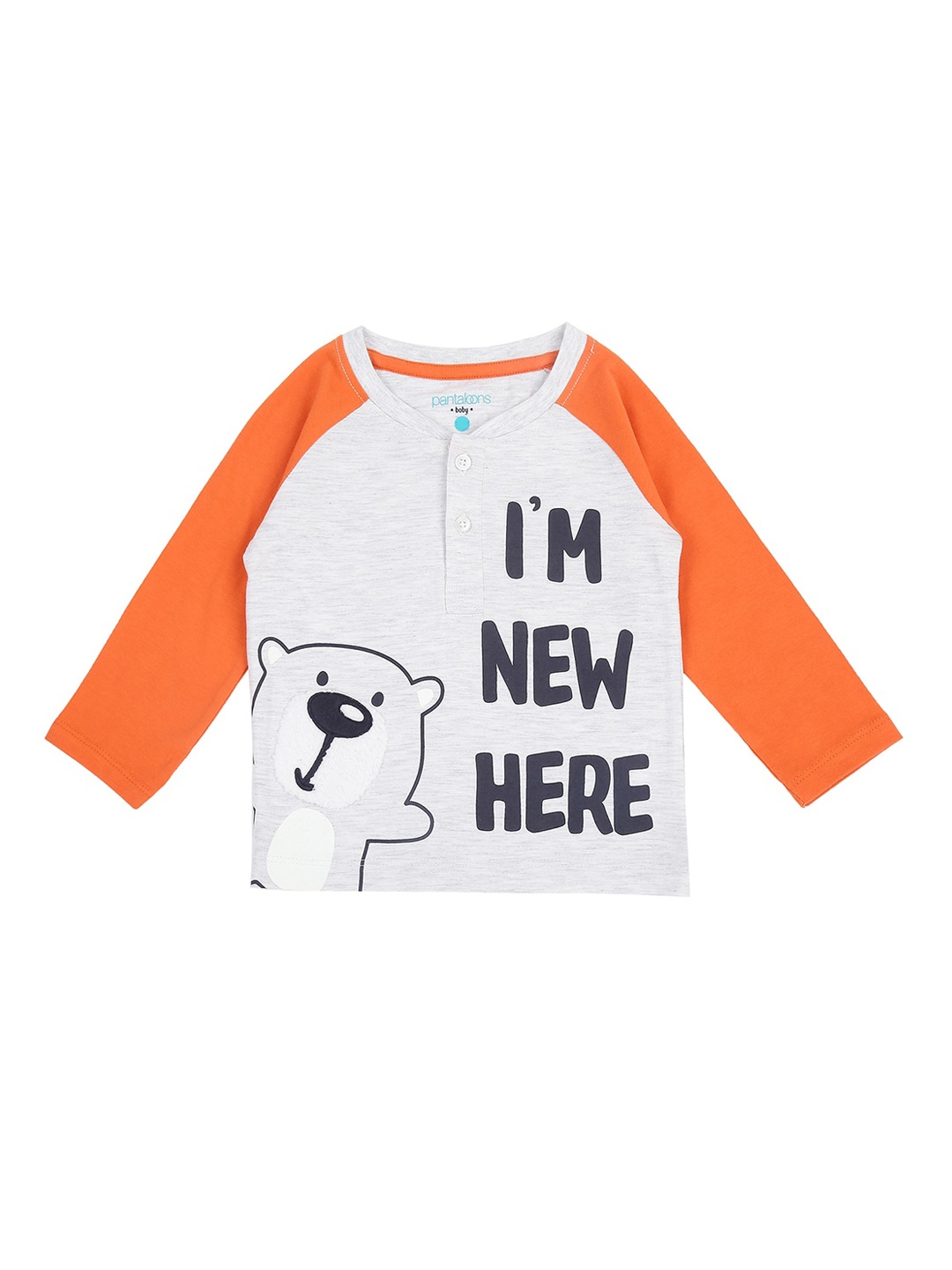 

Pantaloons Baby Boys Grey Printed Cotton Henley Neck Pure Cotton T-shirt