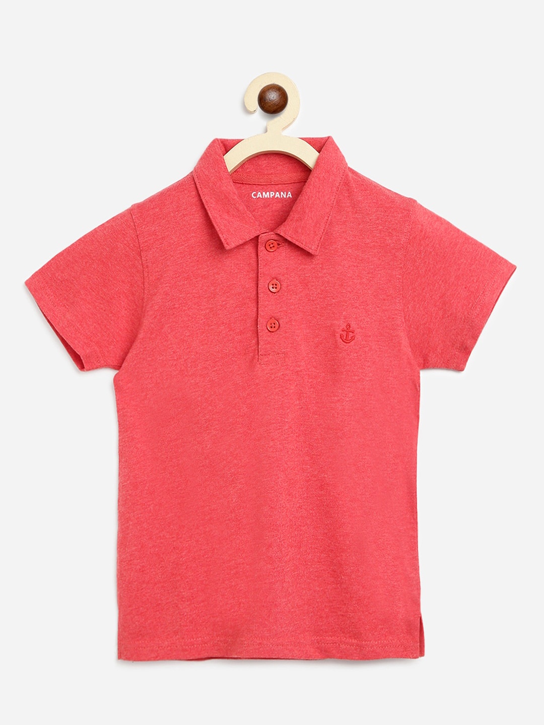 

Campana Boys Coral Pink Solid Polo Collar Pure Cotton T-shirt