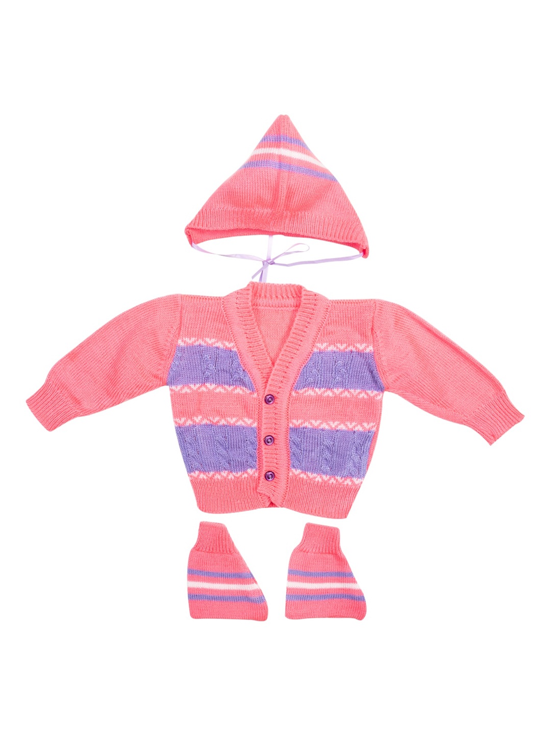 

MeeMee Unisex Kids Pink Self Design Cardigan Sweater
