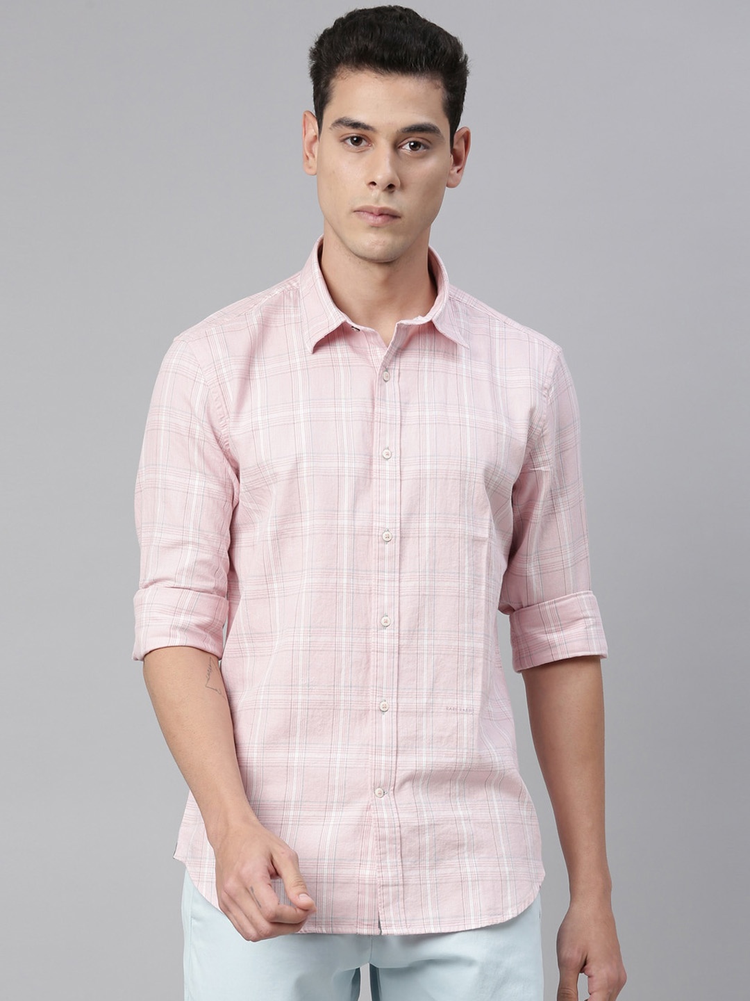 

RARE RABBIT Men Pink Regular Fit Checked Casual Shirt