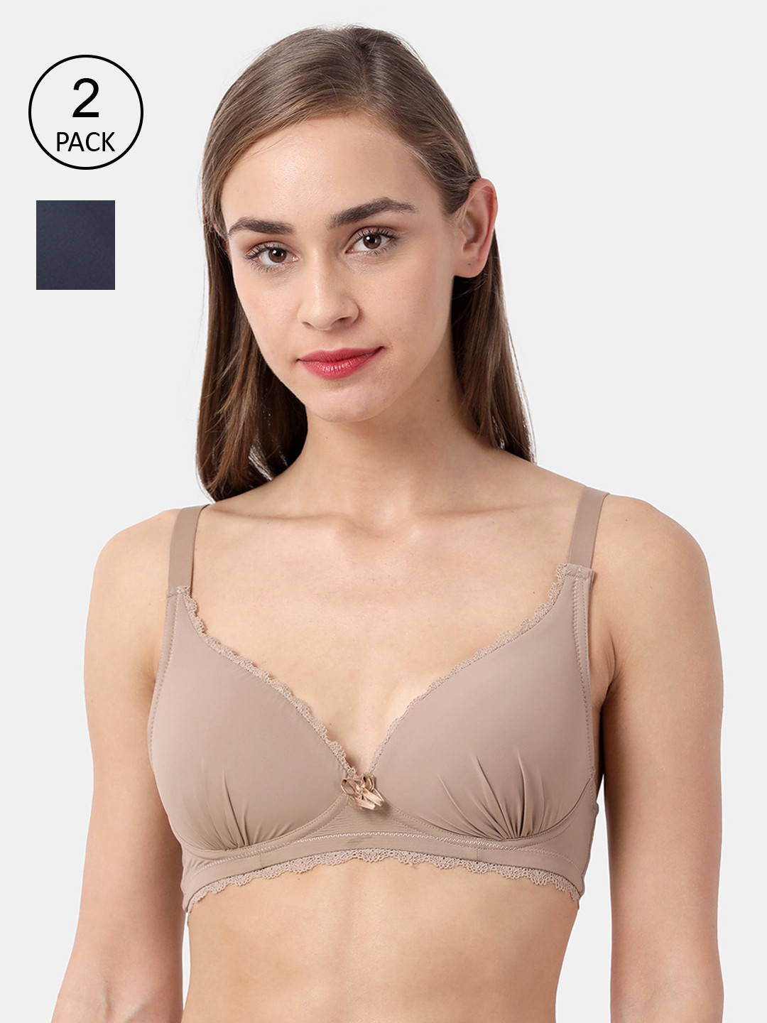

shyaway Pack Of 2 Lace Non-Wired Lightly Padded Everyday Bra taab-c2b-250-32B, Beige
