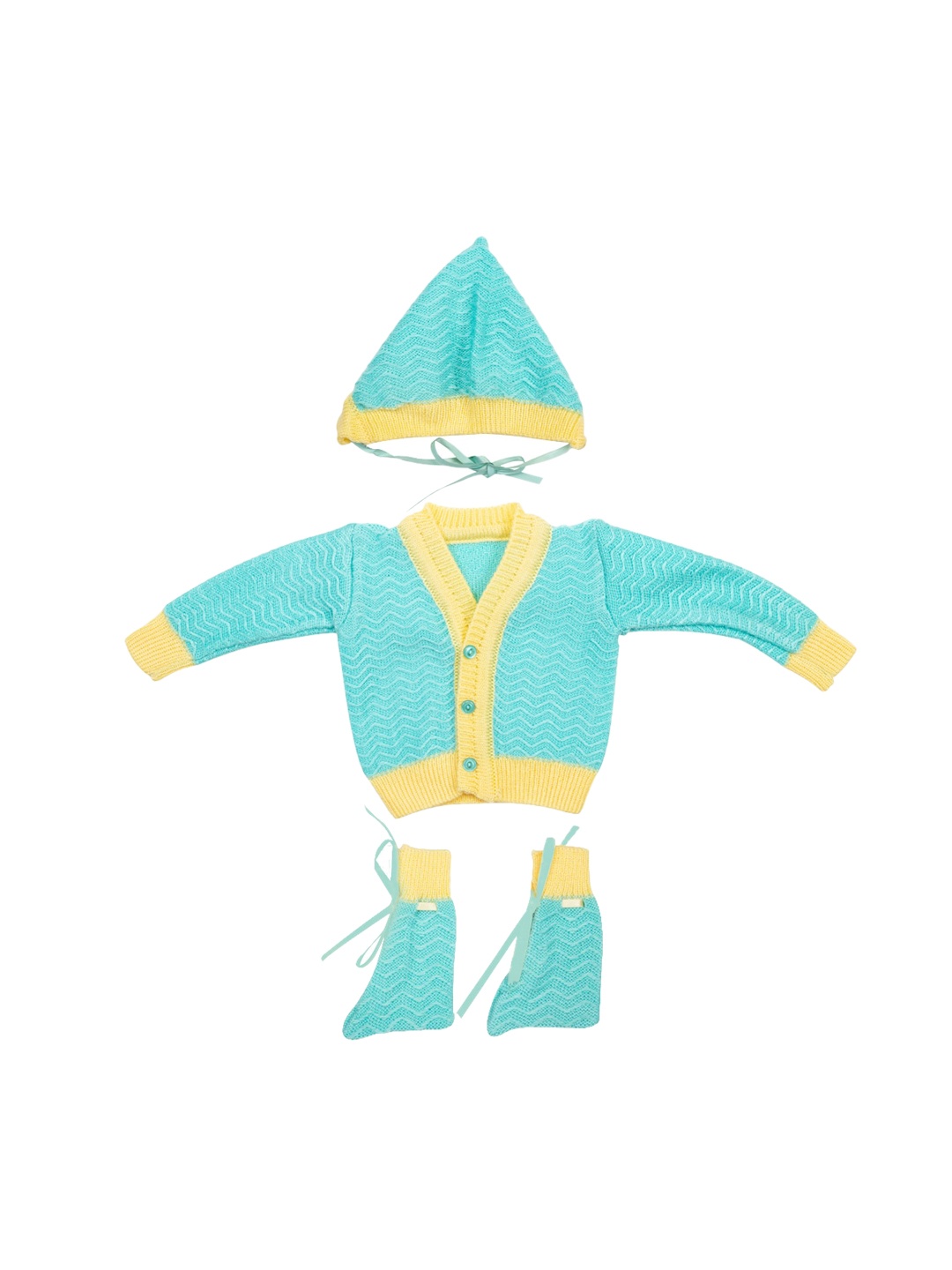 

MeeMee Kids Yellow Self Design Cardigan Sweater Set