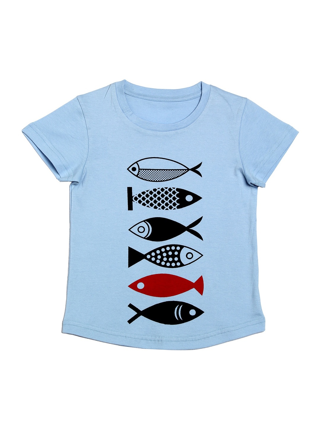 DOOR74 Kids Blue Printed Round Neck T-shirt