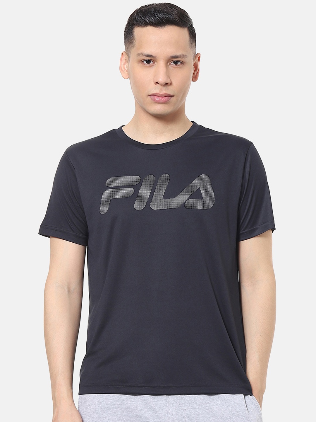 

FILA Men Navy Blue Grey Printed Round Neck T-shirt
