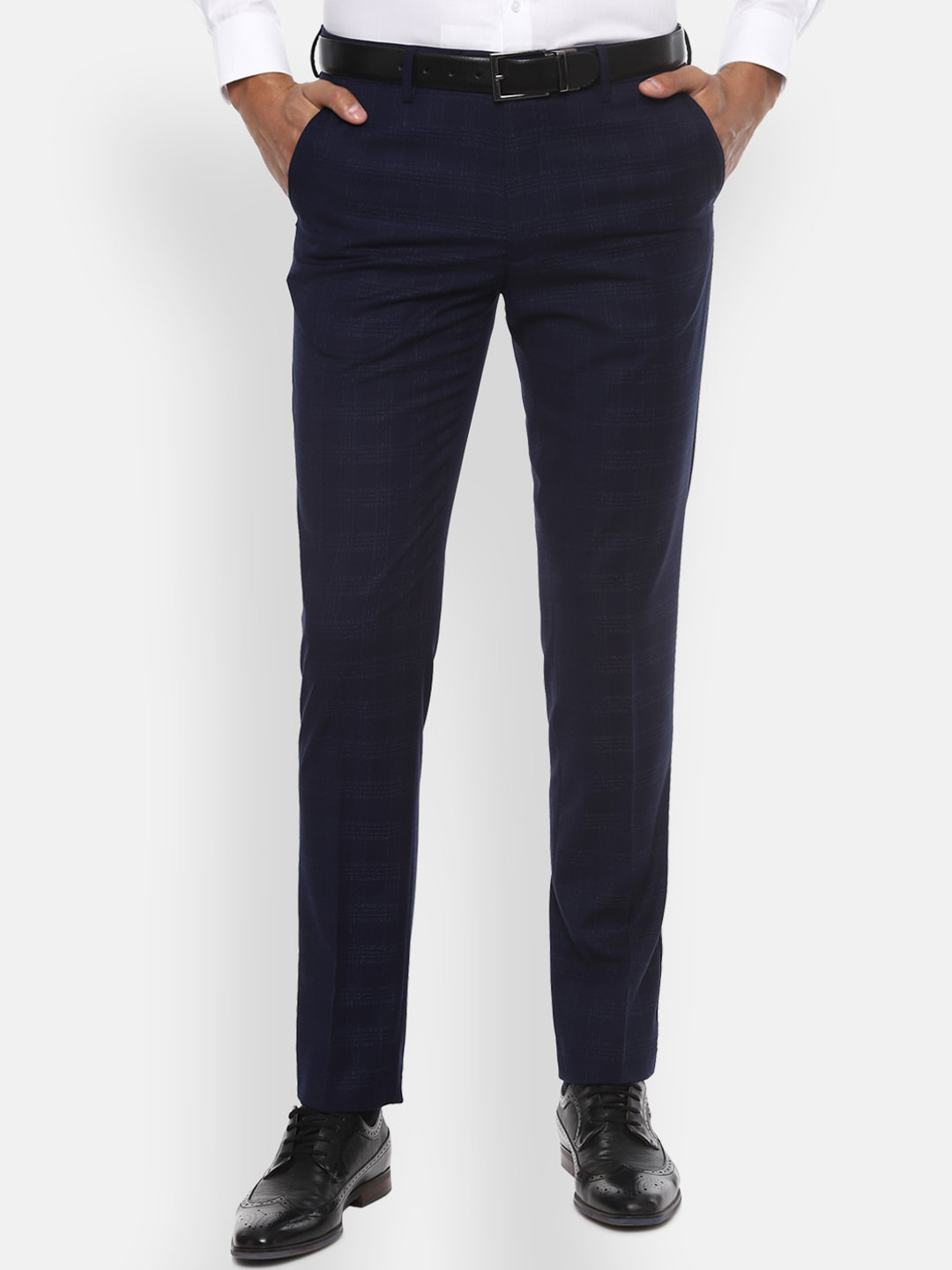 

Van Heusen Men Navy Blue Slim Fit Solid Formal Trousers