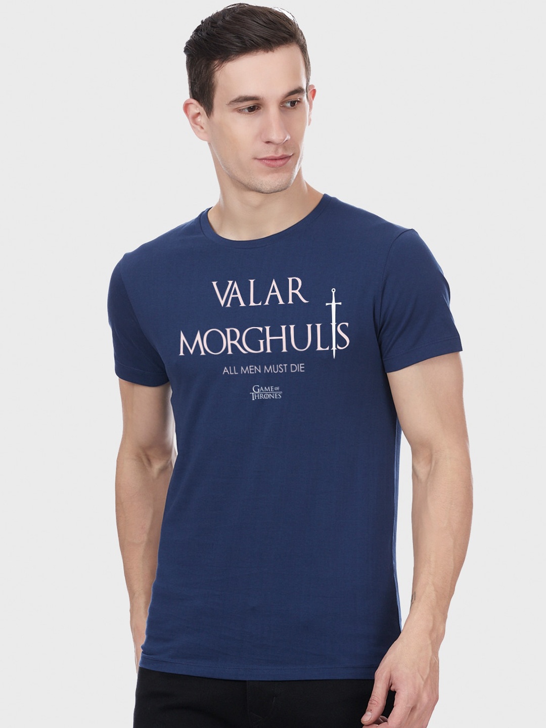

Free Authority Men Blue Game Of Thrones Printed Round Neck Pure Cotton T-shirt