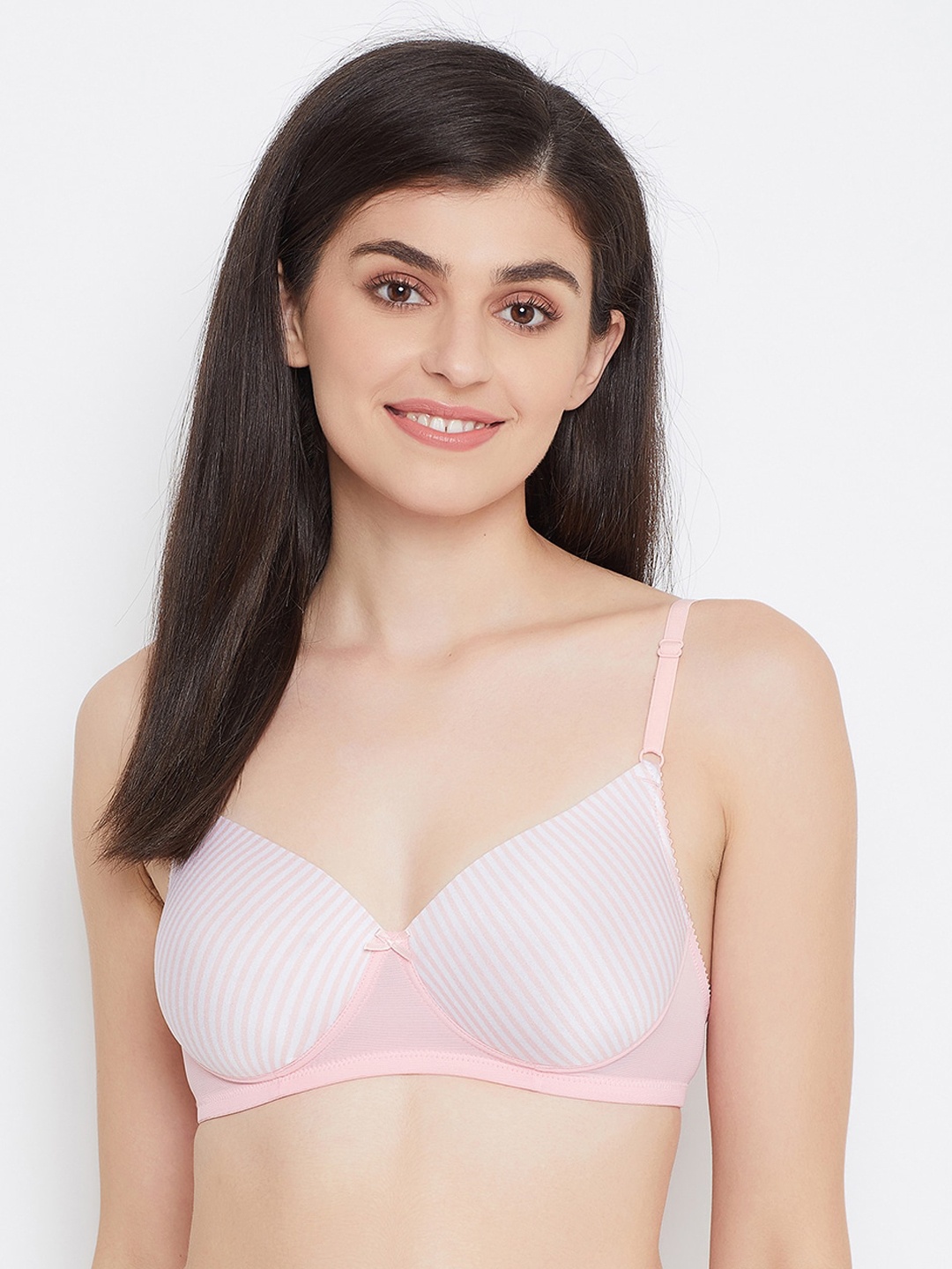 

Clovia Pink & White Printed Underwired Lightly Padded T-shirt Bra BR1686P2236E