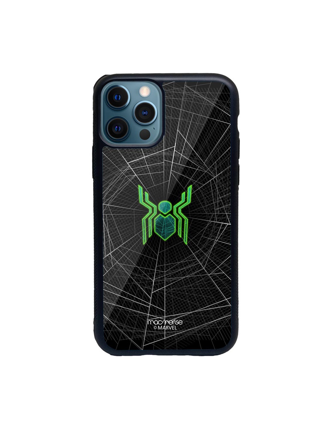 

macmerise Black & Green Spiderman Logo Web Glass iPhone 12 Pro Case