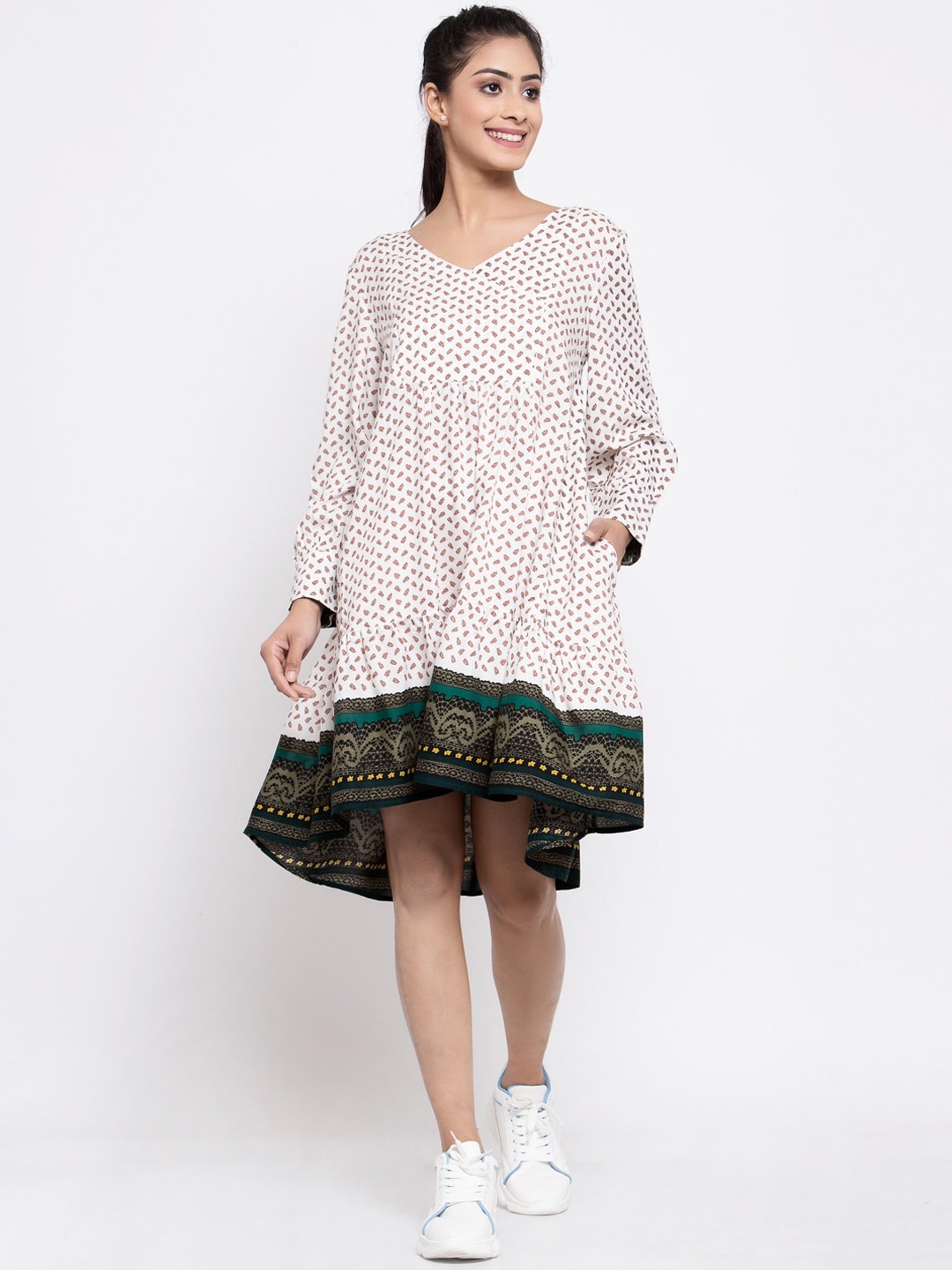 

TERQUOIS Women Off-White Printed Oversized Wrap Dress