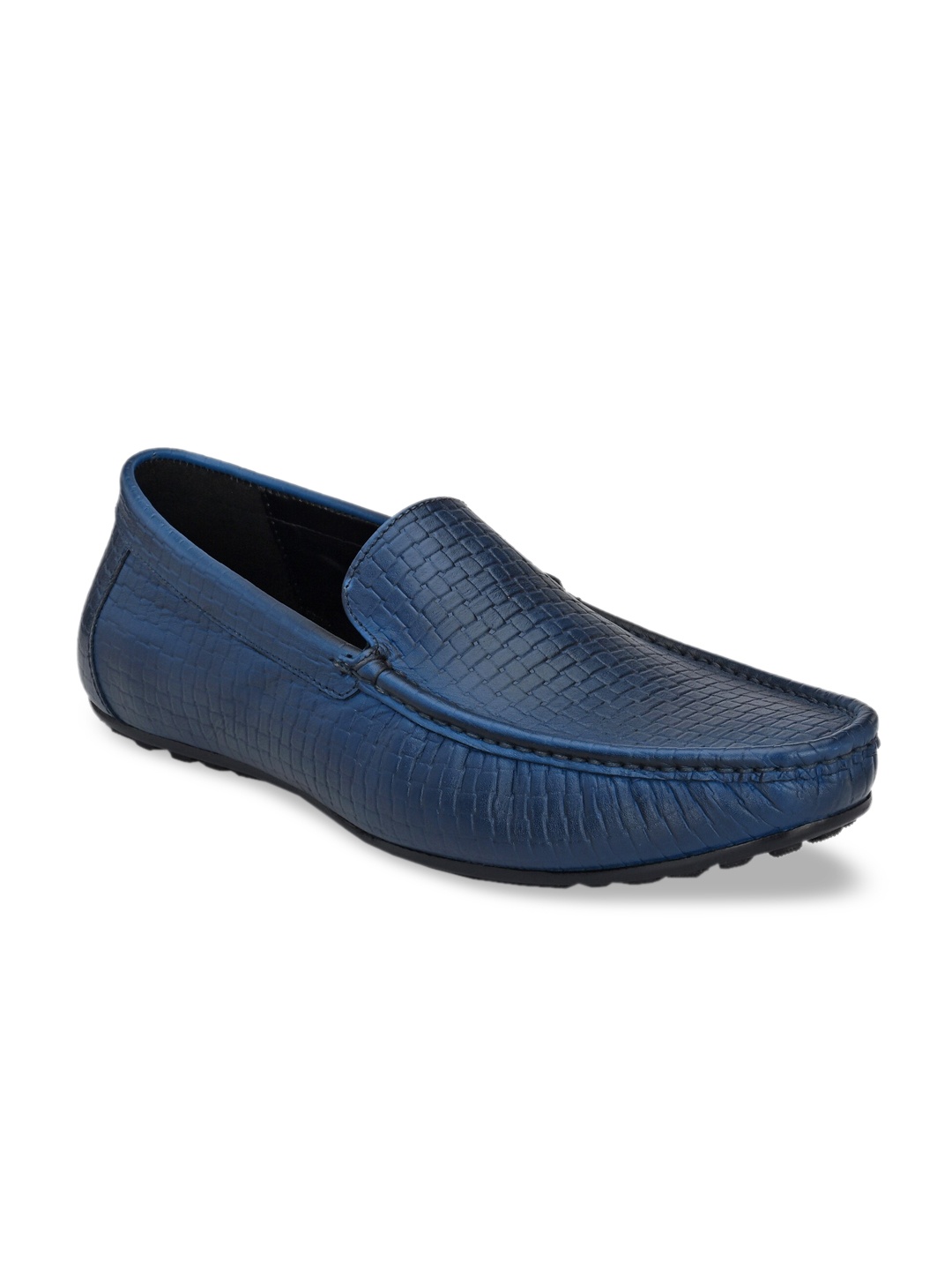 

San Frissco Men Navy Blue Textured Leather Loafers