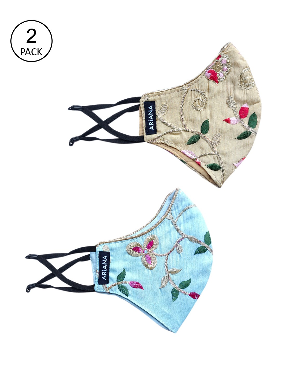 

Ariana Women Pack Of 2 Floral Embroidered 2-Ply Reusable Cloth Face Masks, Blue
