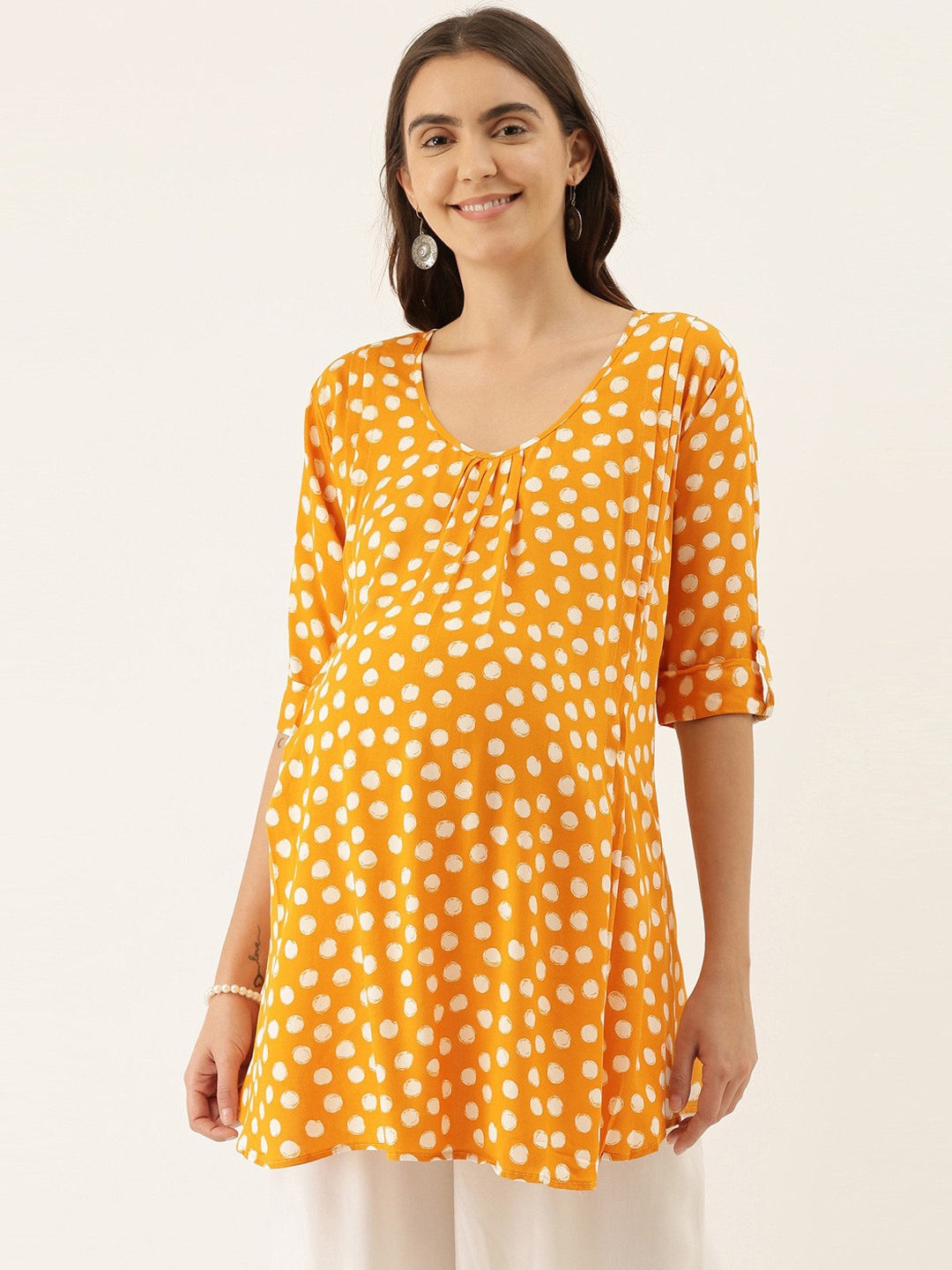 

GOLDSTROMS Women's Mustard & White Printed Maternity Tunic