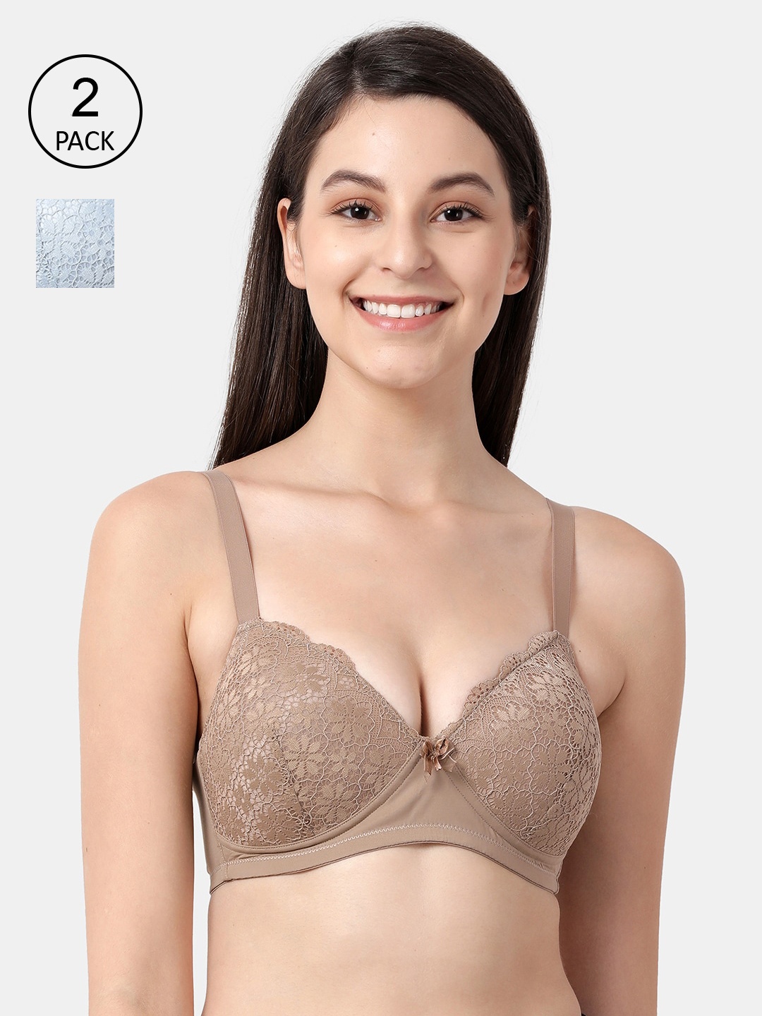 

shyaway Beige & Blue Lace Set of 2 Padded Everyday Bra taab-c2b-225-32B