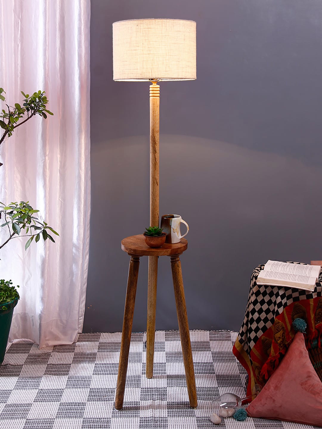 

Devansh Beige & Brown Solid Traditional Shelf Lamp with Shade