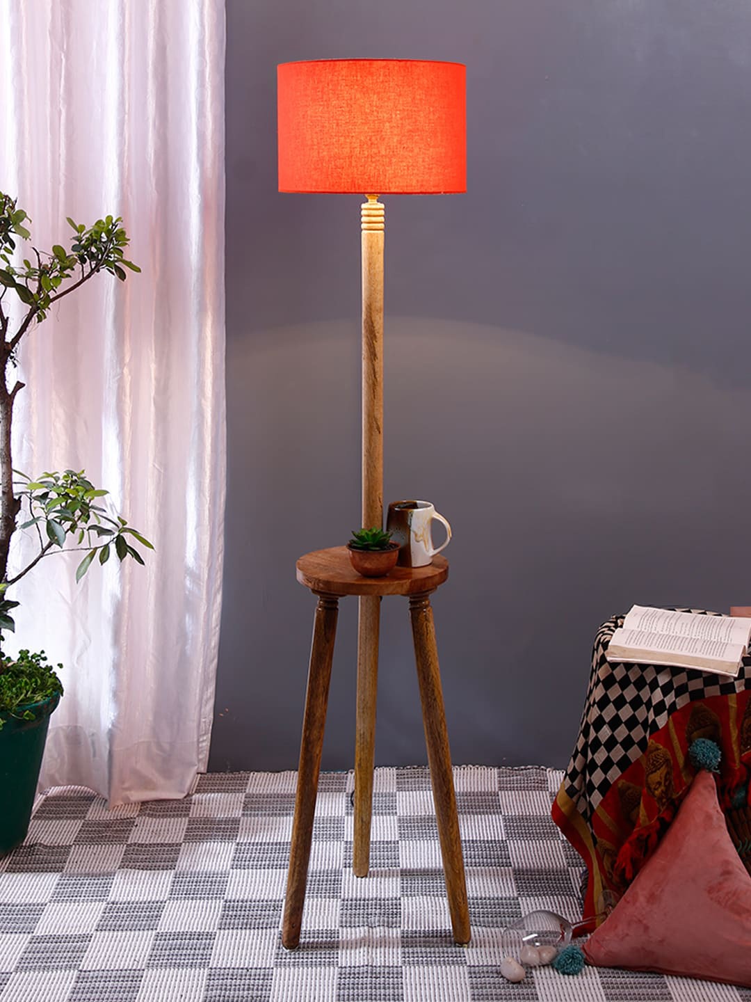 

Devansh Orange & Brown Self Design Contemporary Shelf Lamp with Shade