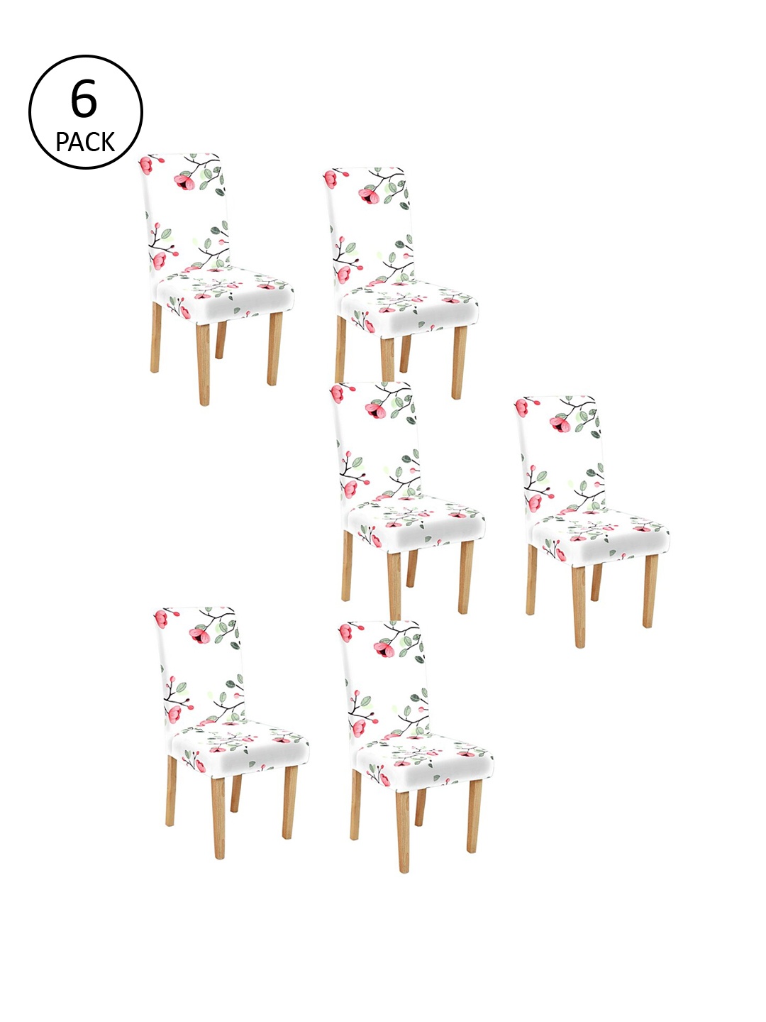 

Cortina Set Of 6 White & Pink Floral Printed Chair Covers