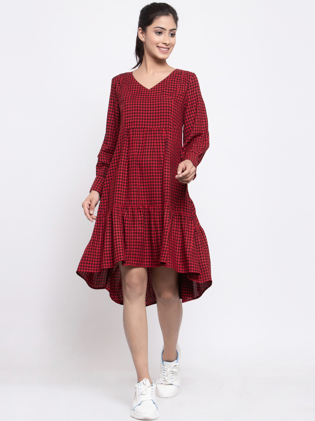 

TERQUOIS Women Red Printed Oversized Drop-Waist Dress