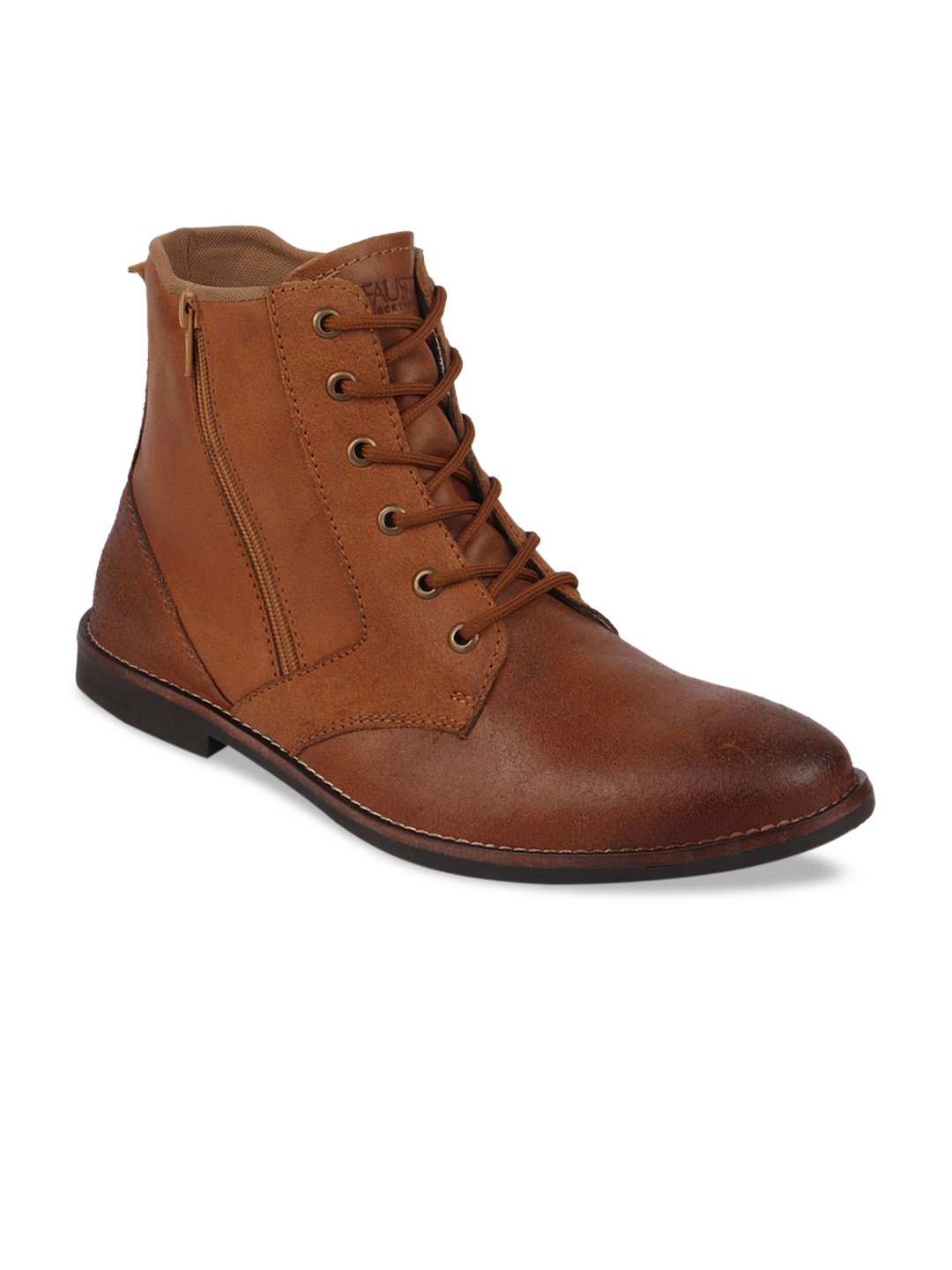 

FAUSTO Men Leather Flat Boots Casual Shoes, Tan