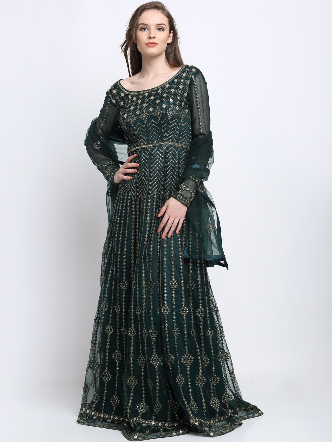 

Stylee LIFESTYLE Embellished Semi-Stitched Dress Material, Green