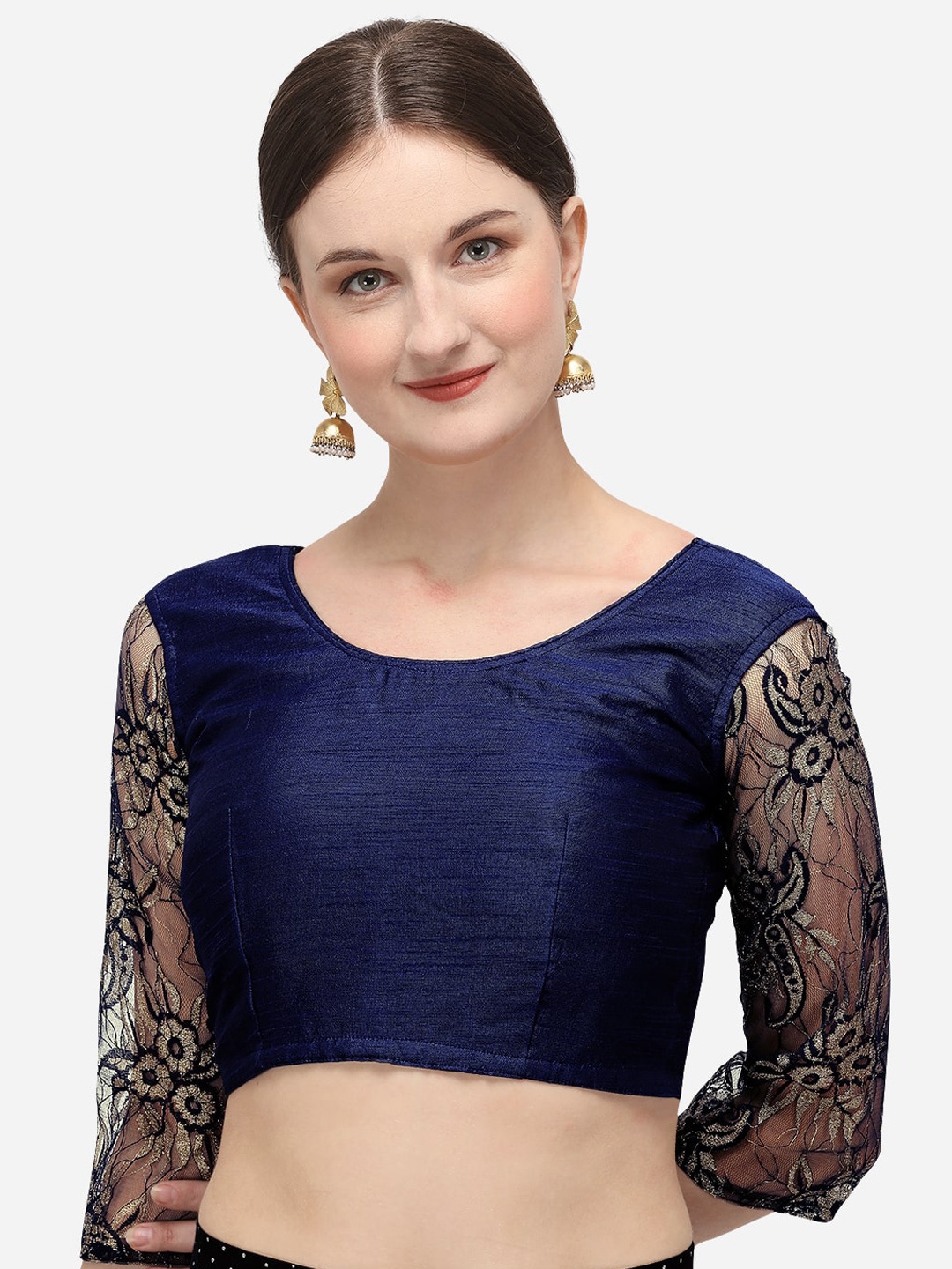 

Nanda Silk Mills Women Navy Blue Solid Readymade Saree Blouse