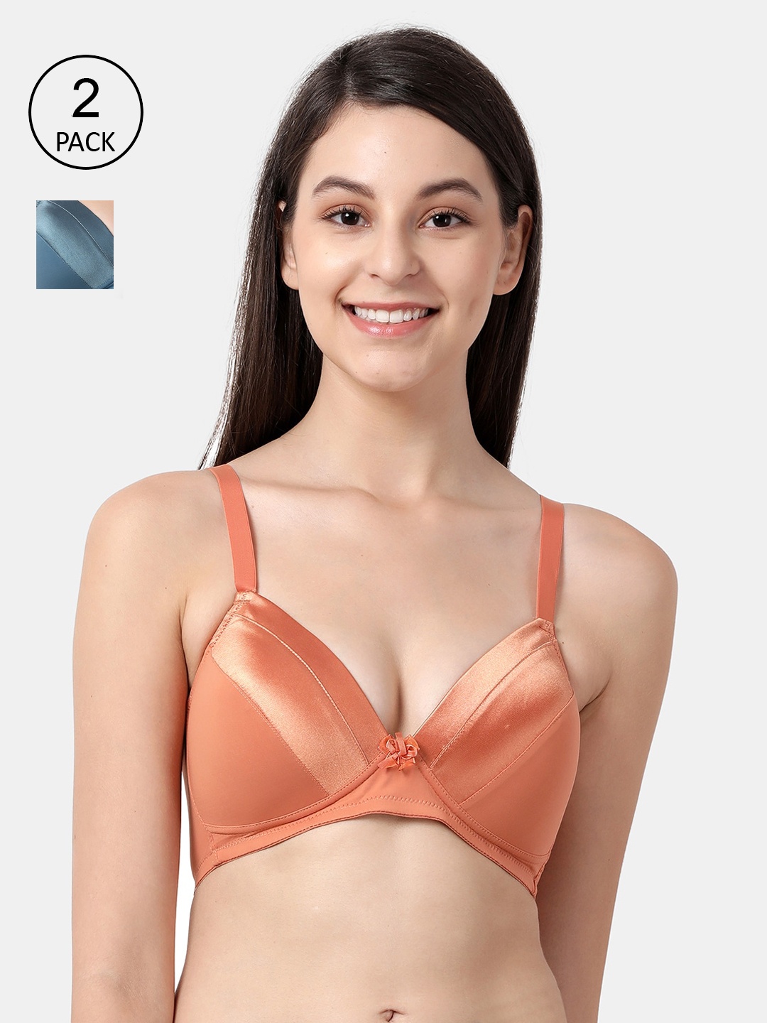 

shyaway Pack Of 2 Solid Non-Wired Lightly Padded Everyday Bras taab-c2b-236, Teal