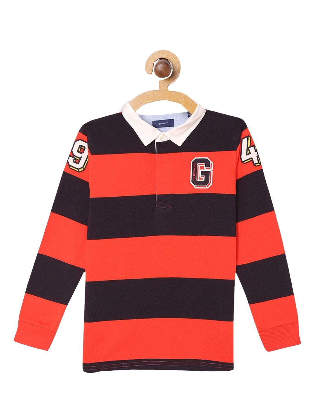 

GANT Boys Orange Striped Polo Collar T-shirt
