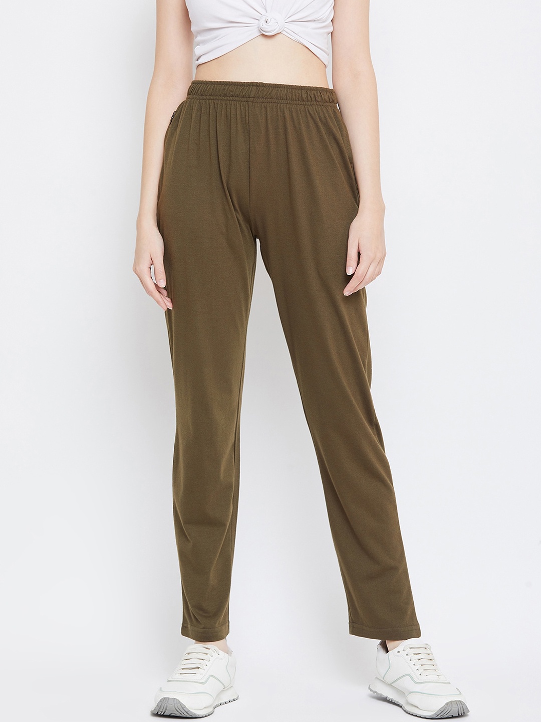 

Okane Women Olive Green Solid Track Pants