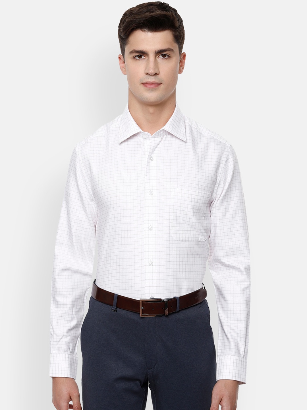 

Louis Philippe Permapress Men White Checked Casual Shirt