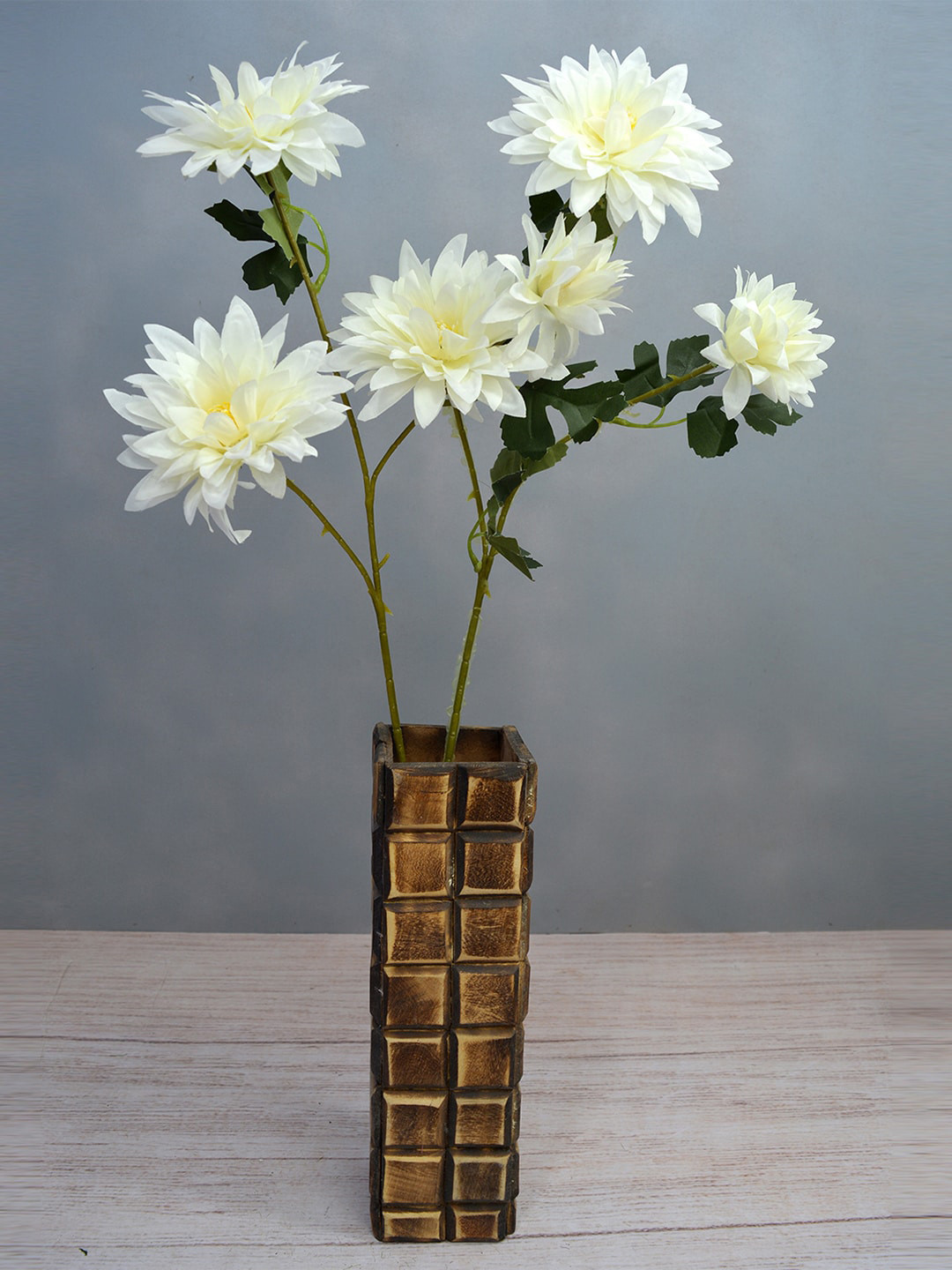 

fancy mart Set Of 2 White & Green Artificial India Chrysenthum Flower Sticks Without Pot