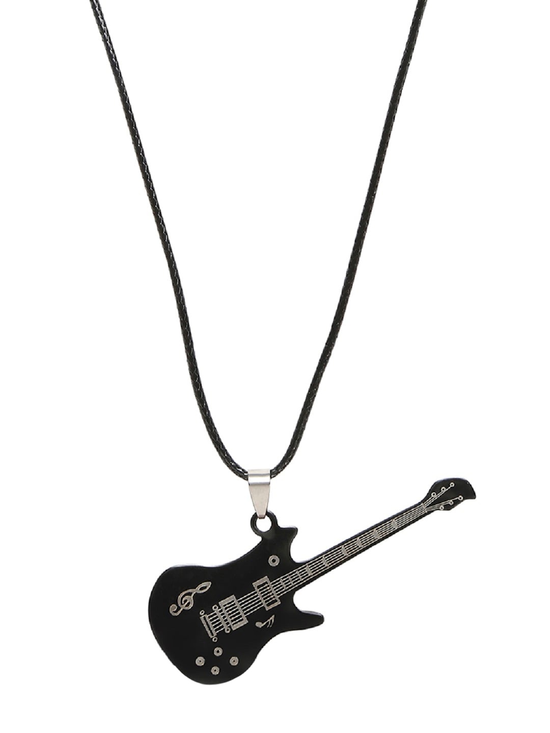 

OOMPH Men Black & Silver-Toned Titanium Steel Guitar Biker Handcrafted Pendant Necklace