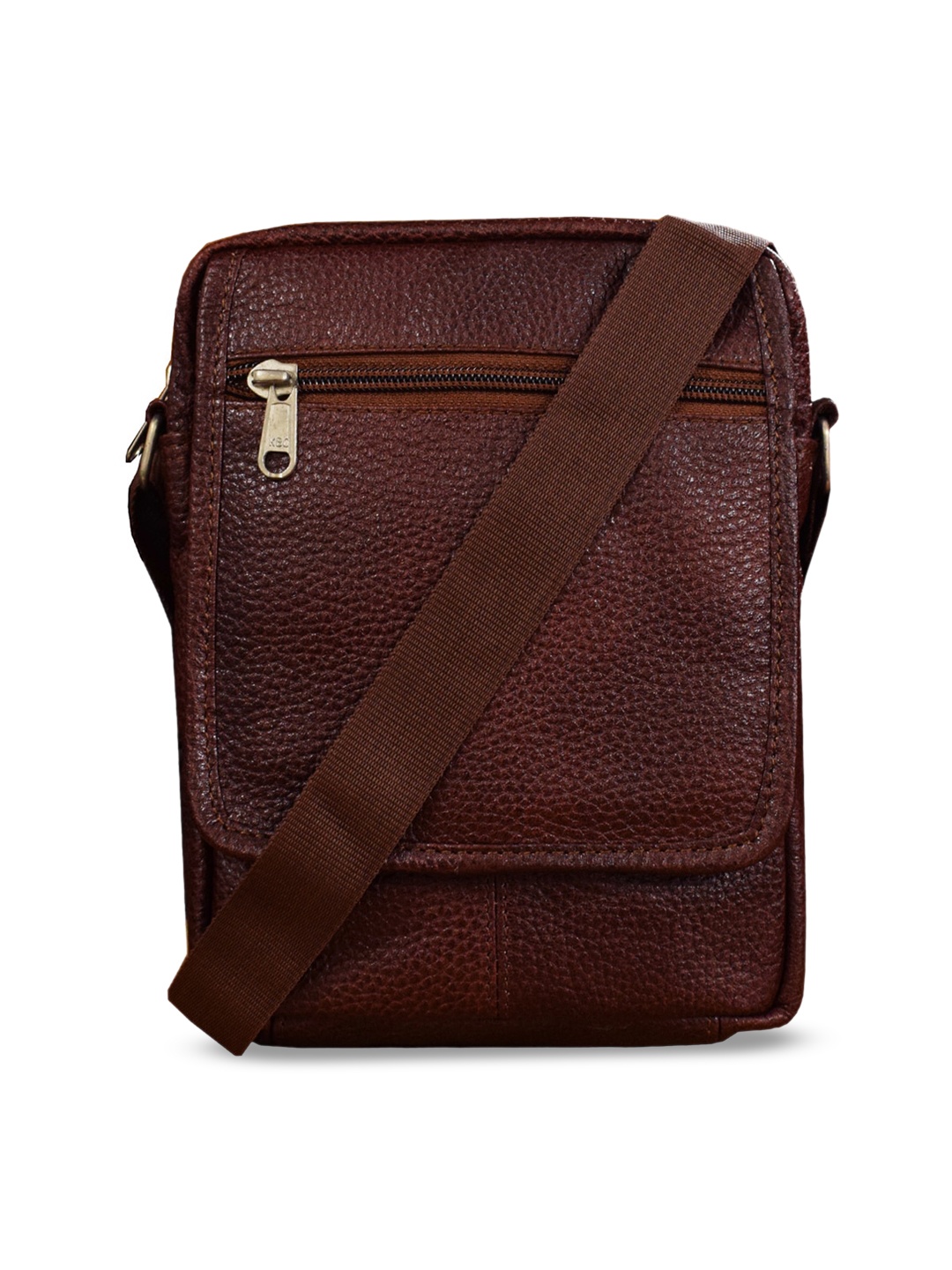 

ABYS Unisex Brown Textured Leather Messenger Bag