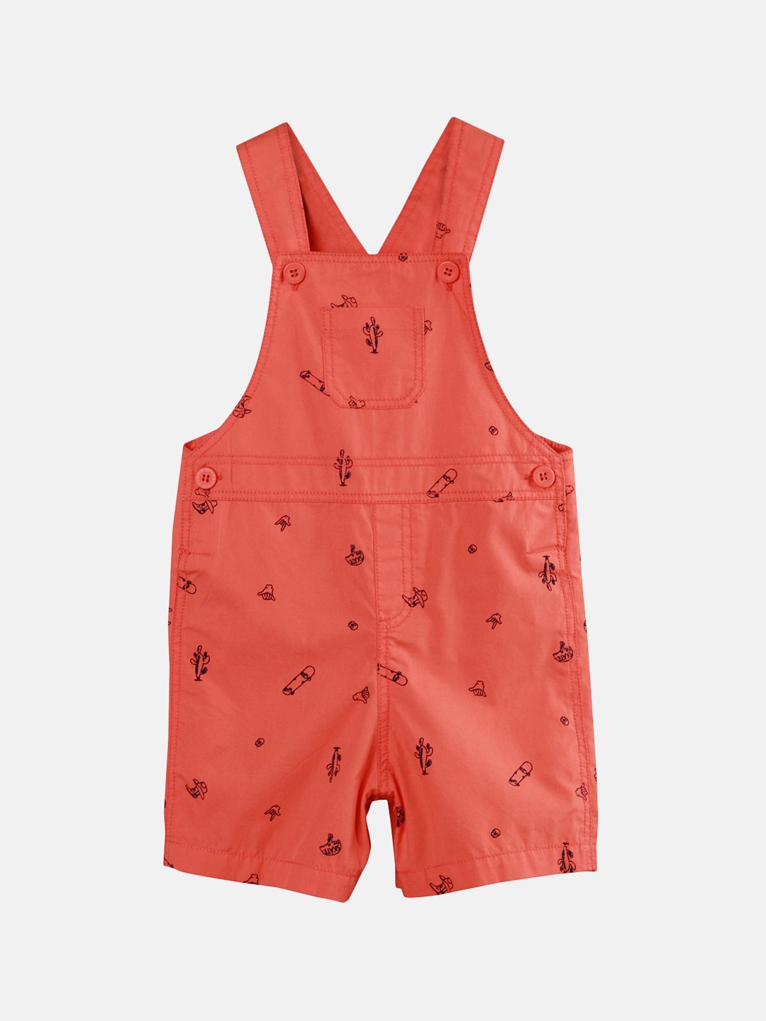 

Beebay Infant Boys Orange & Black Skate Board Printed Cotton Dungaree