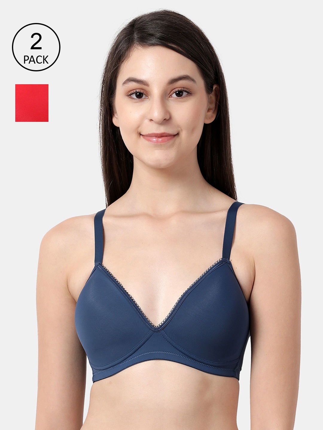 

shyaway Pack Of 2 Solid Non-Wired Lightly Padded Everyday Bras taab-c2b-255, Teal