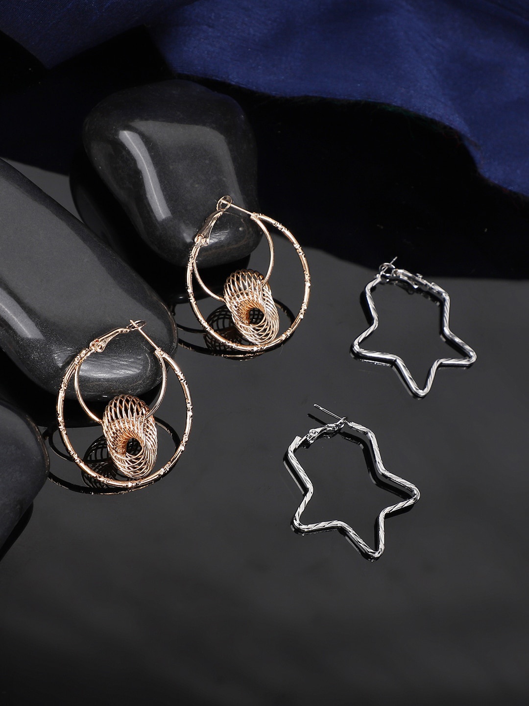 

ANIKAS CREATION Pack Of 2 Gold-Toned Quirky Hoop Earrings