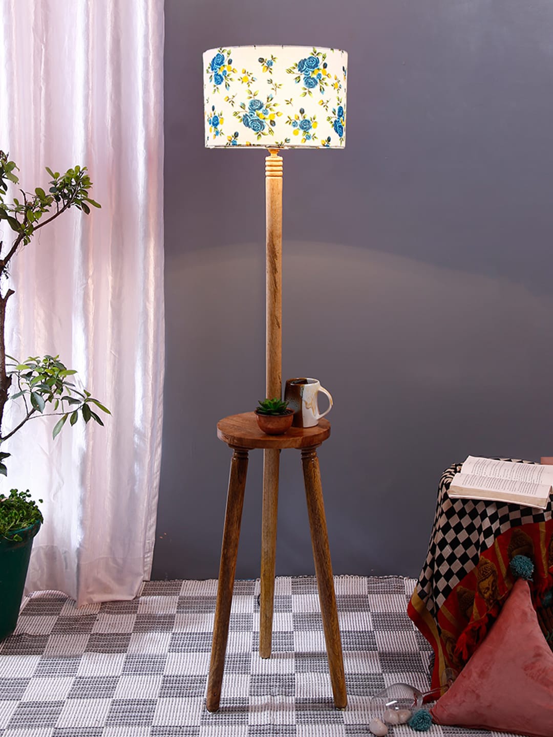

Devansh White & Blue Solid Traditional Shelf Lamp with Shade