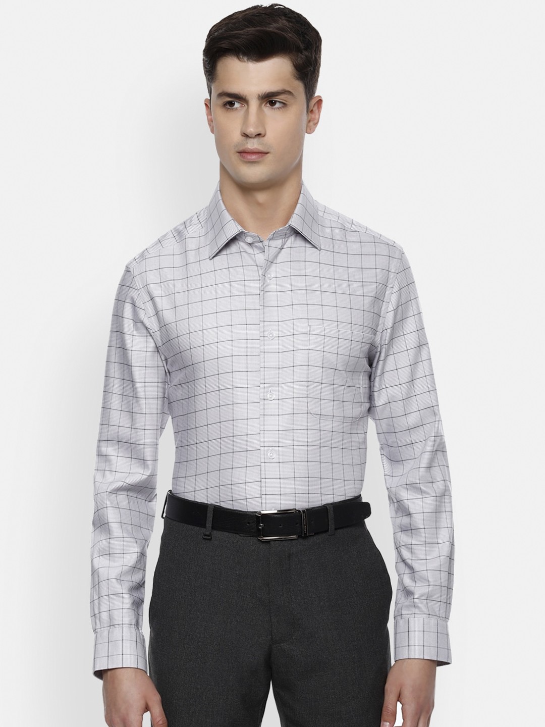 

Louis Philippe Permapress Men Grey Checked Casual Shirt