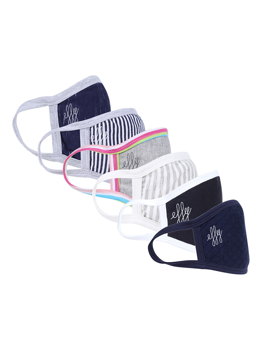 

effy Men Pack Of 6 2-Ply Cotton Reusable Cloth Masks, Navy blue