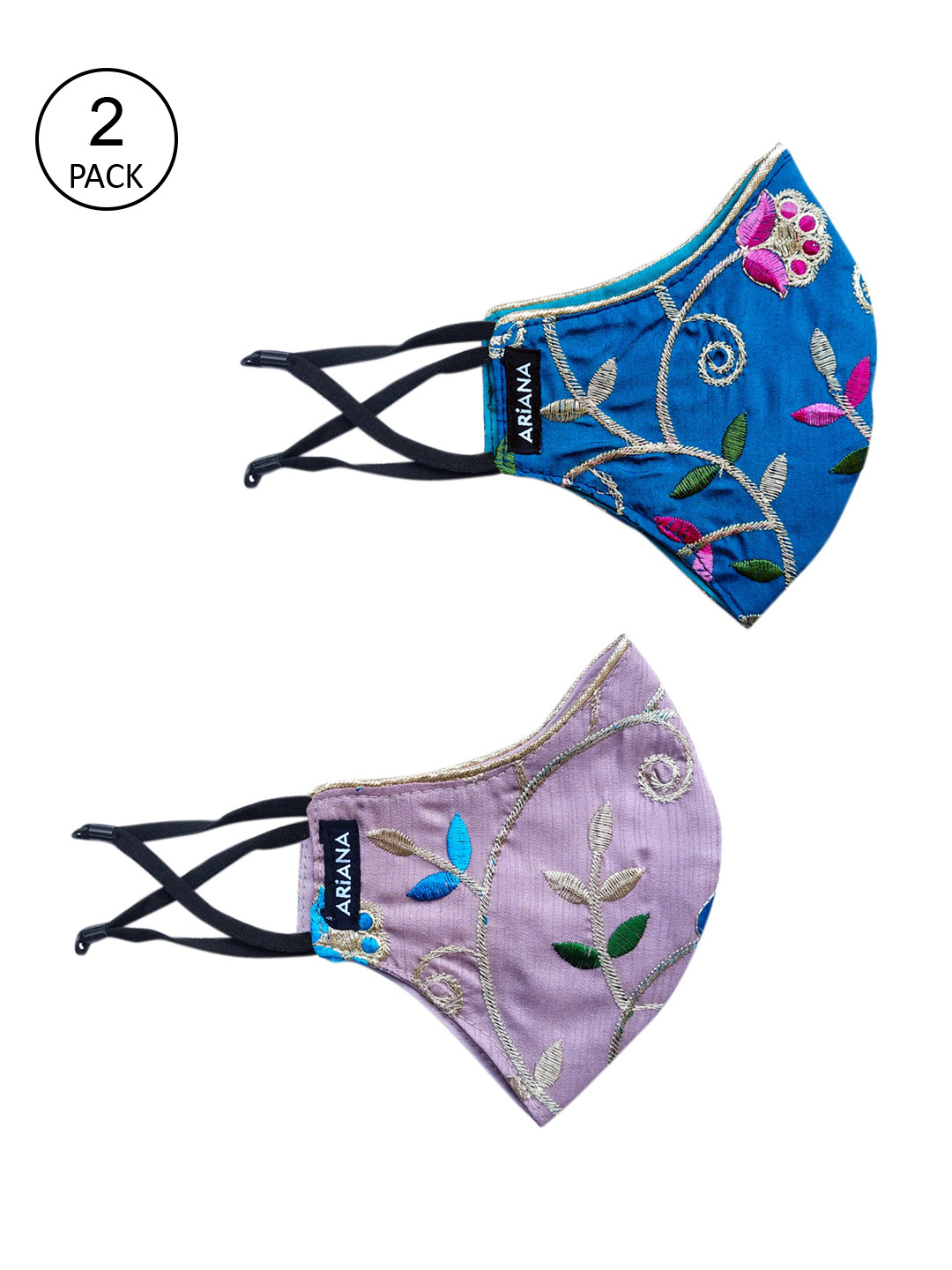 

Ariana Women Pack Of 2 Printed 2-Ply Reusable Cloth Masks, Blue