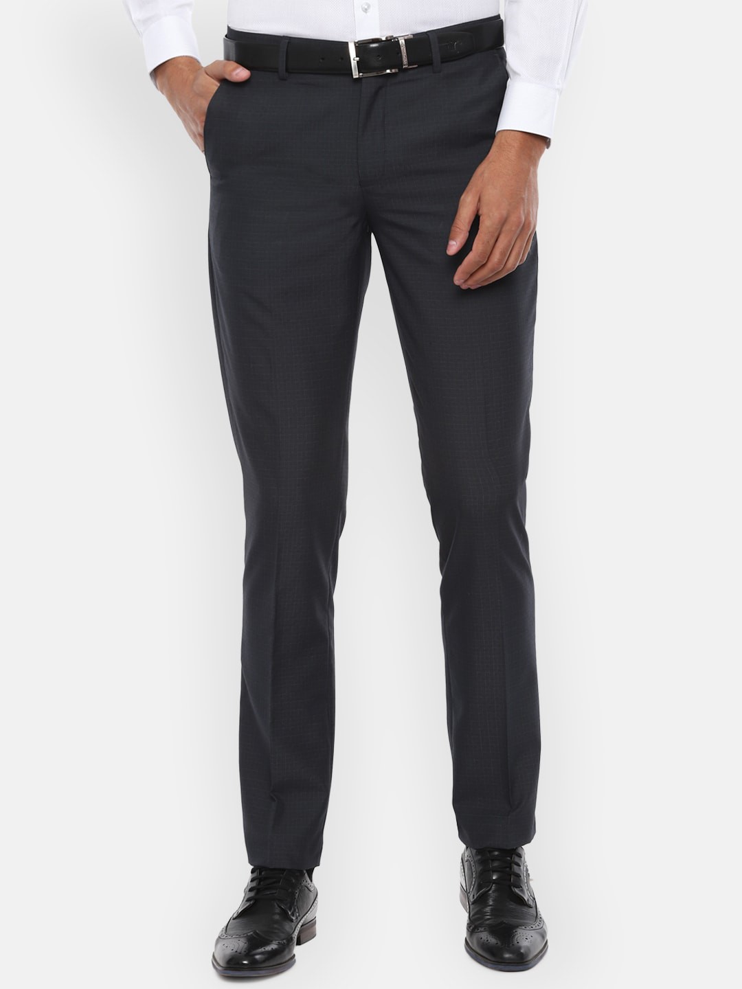 

Louis Philippe Men Grey Slim Fit Checked Formal Trousers