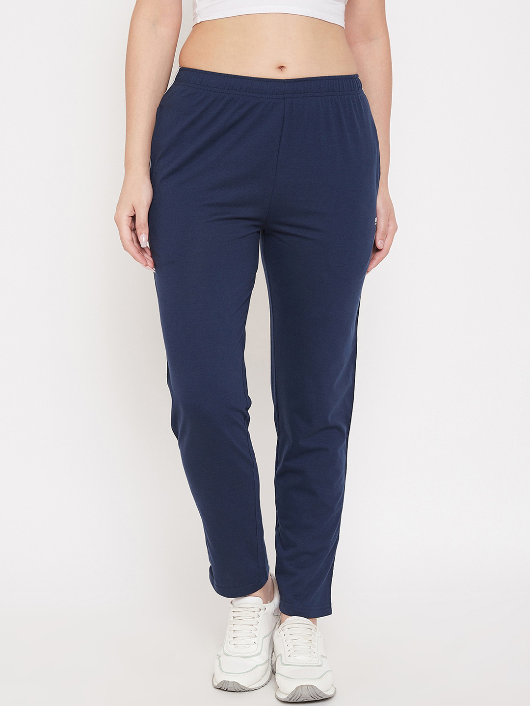 

Okane Women Plus Size Navy Blue Solid Track Pants