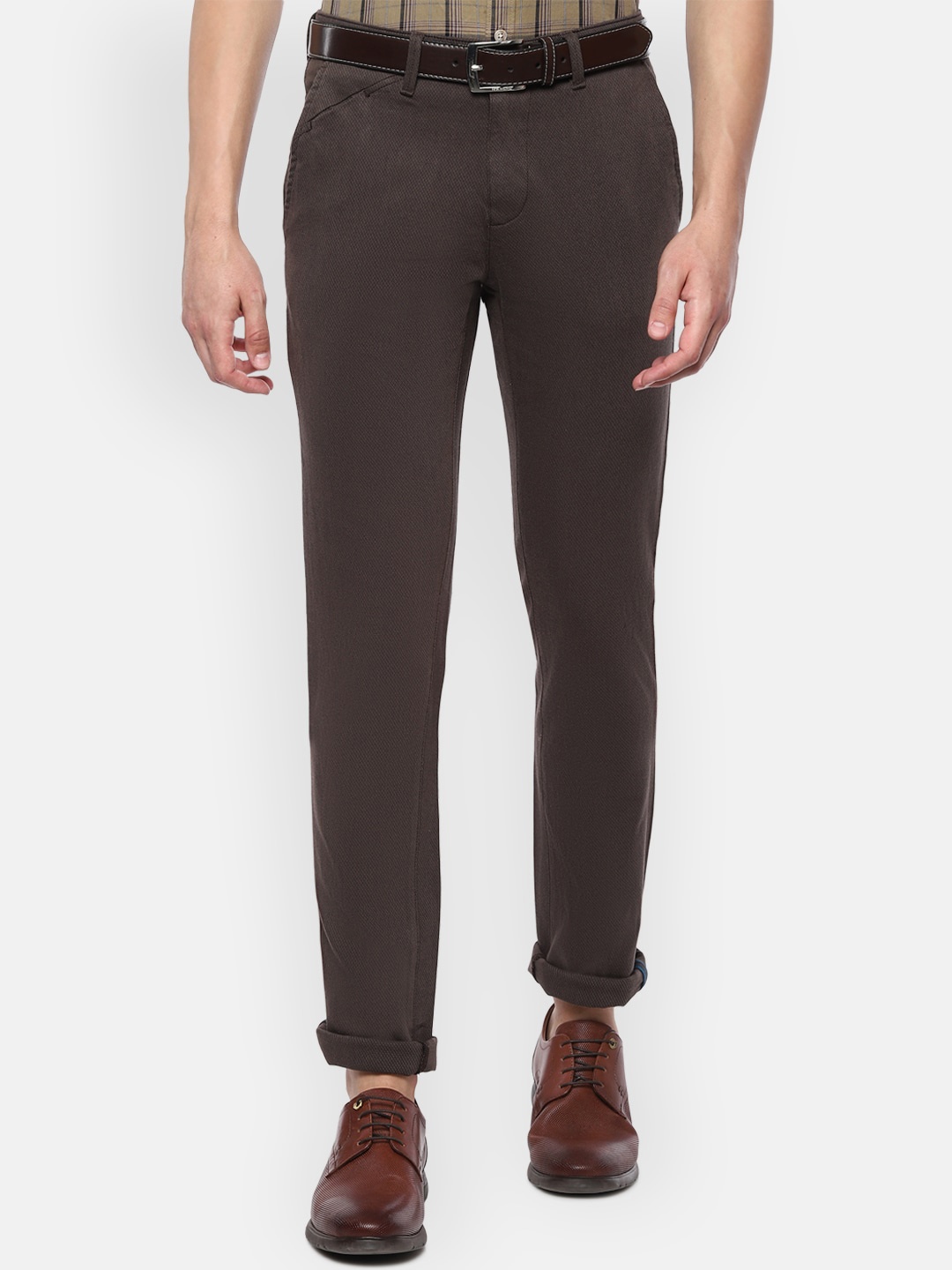 V Dot Men Coffee Brown Slim Fit Solid Regular Trousers