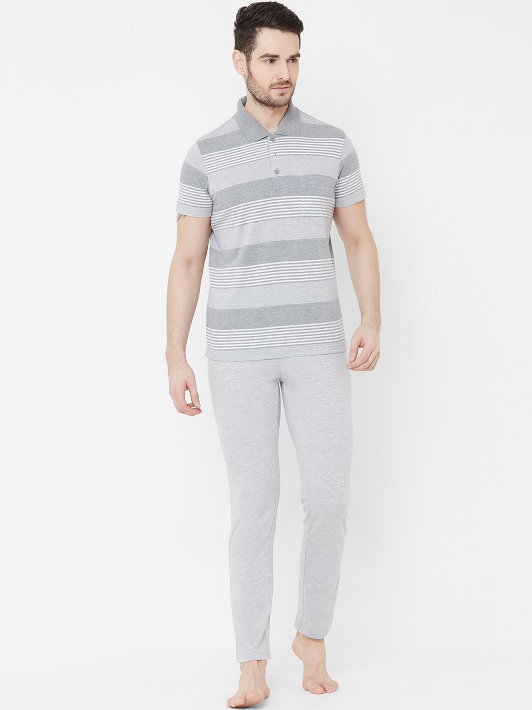 

Sweet Dreams Men Grey Striped Night Suit