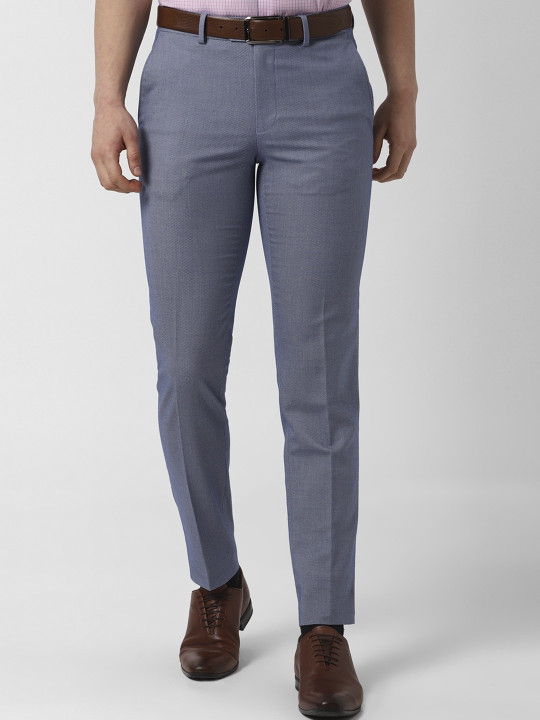 Peter England Men Blue Slim Fit Self Design Formal Trousers