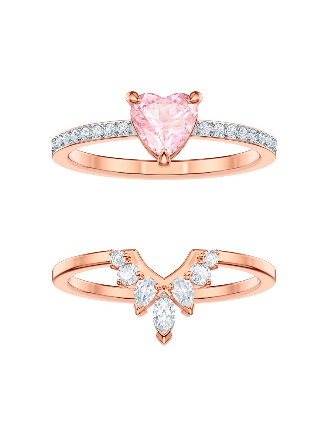 

SWAROVSKI Set of 2 Rose Gold-Toned & White Crystal-Studded Finger Rings