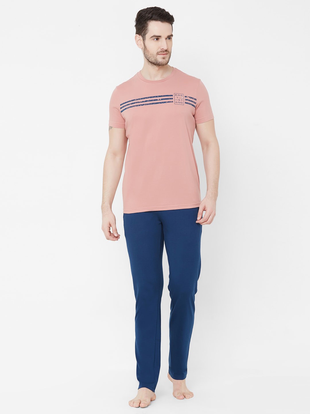 

Sweet Dreams Men Pink & Blue Striped Night suit