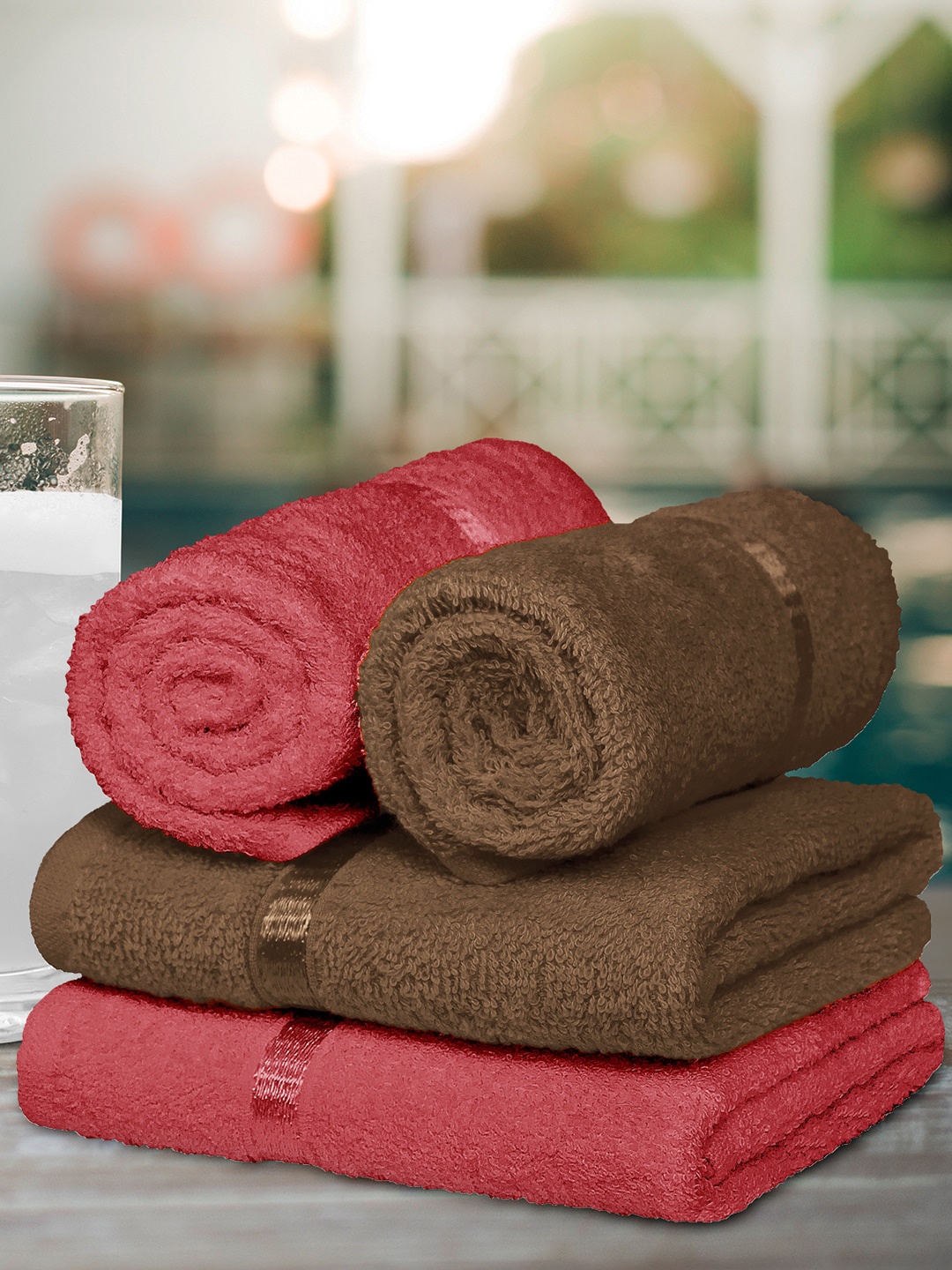 

Story@home Set Of 4 Solid 450 GSM Hand Towels, Brown