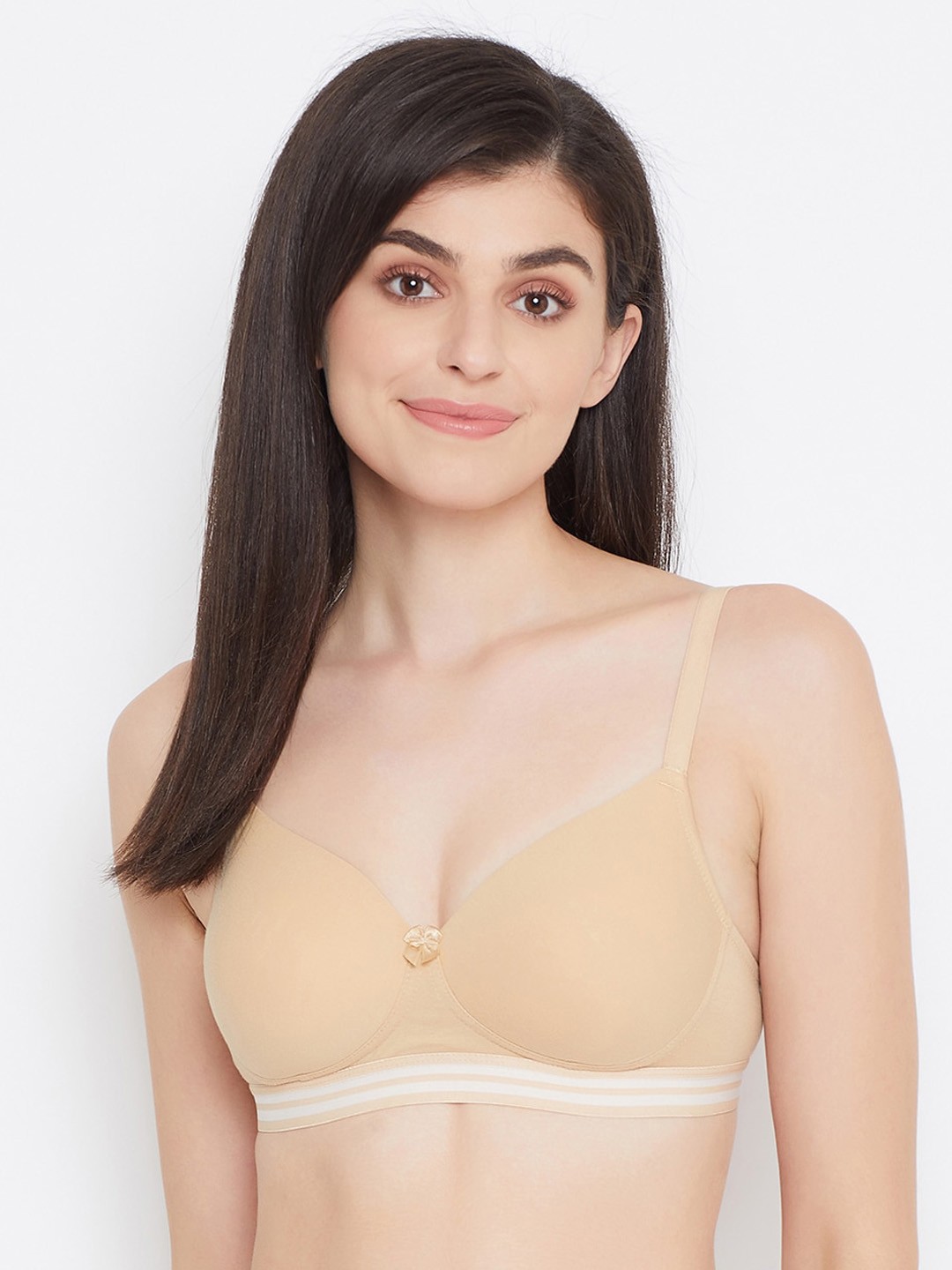 

Clovia Padded Non-Wired Cotton Full Cup T-shirt Bra BR2184P2432E, Beige