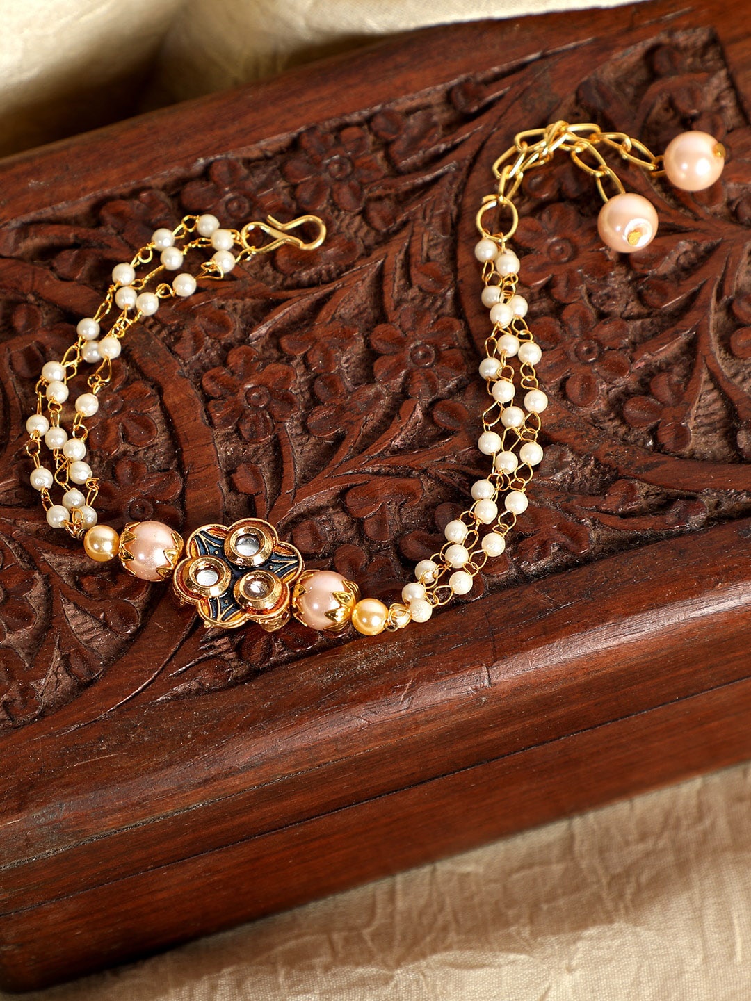 

ANIKAS CREATION Gold-Plated Handcrafted Pearl Link Bracelet