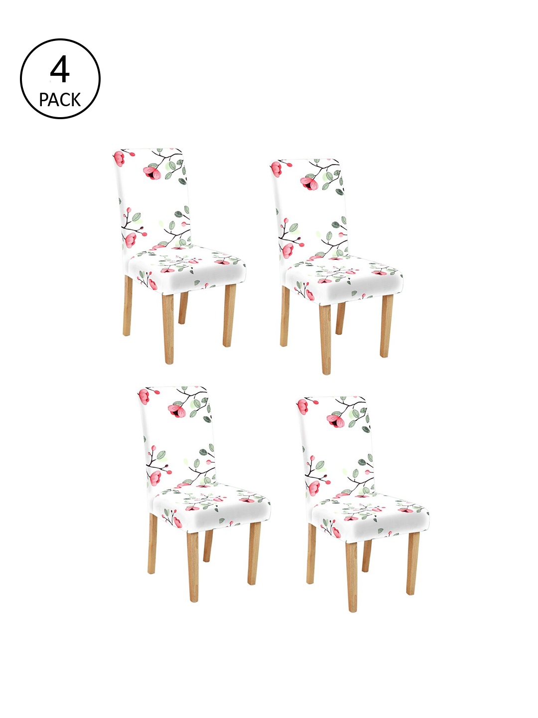 Cortina Set of 4 White & Pink Floral Printed Chair Covers